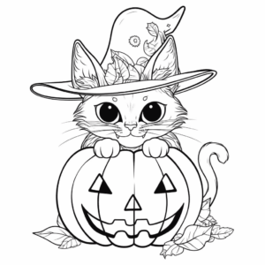 Desenho de abóbora de gato halloween para colorir