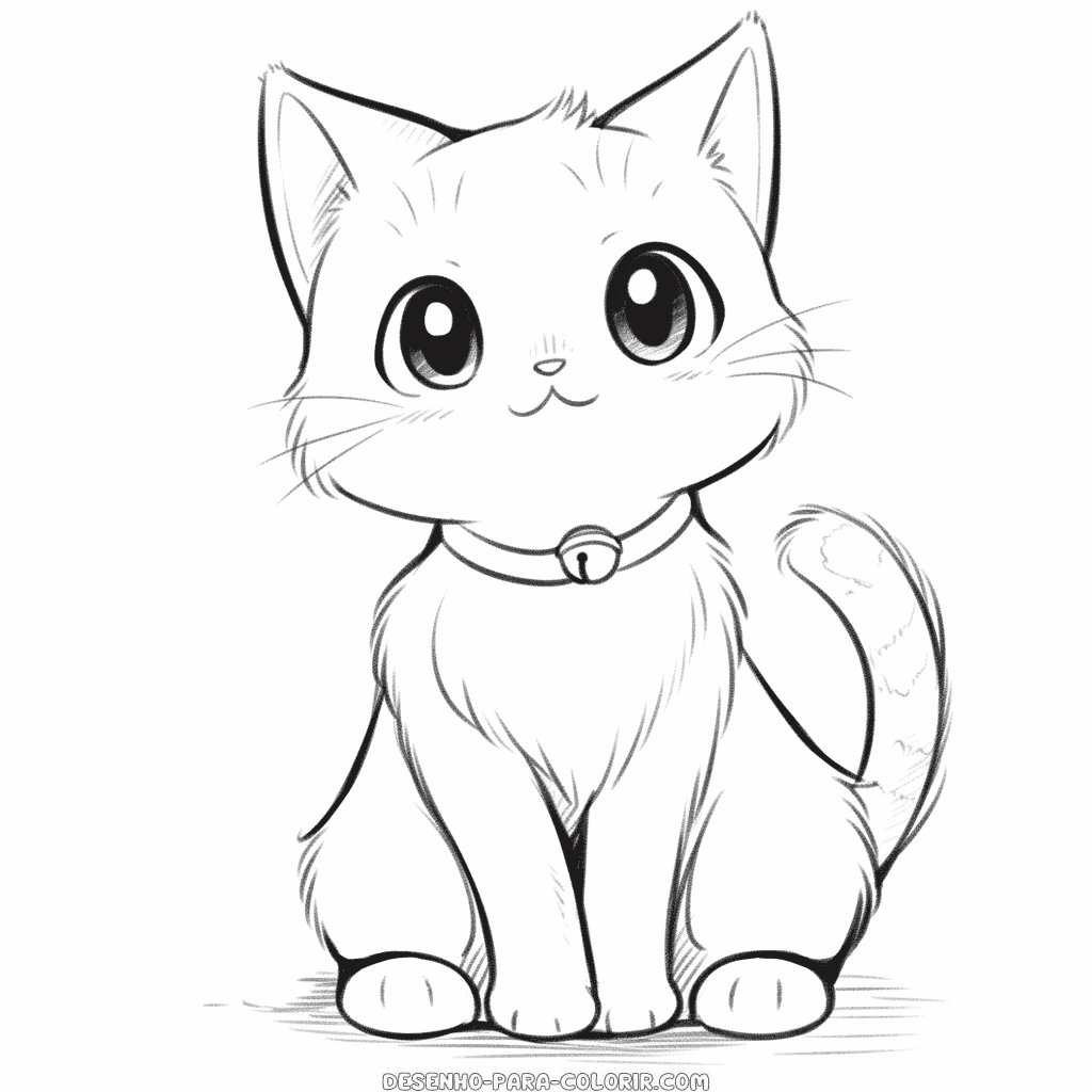 Desenho de anime de gato fofo para colorir
