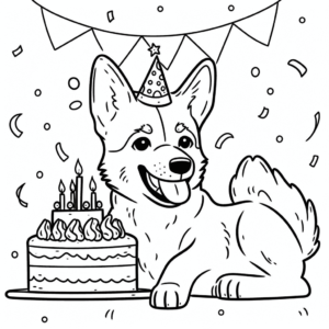 Desenho de aniversário de cachorro para colorir