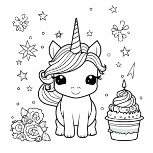 Desenho de aniversário de unicórnio para impressão para colorir