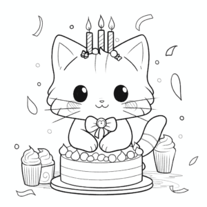 Desenho de aniversário do gato para colorir