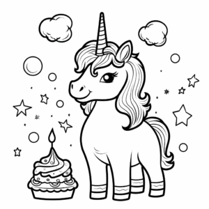 Desenho de aniversário do unicórnio para colorir