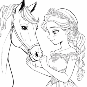 Desenho de barbie e cavalo para colorir