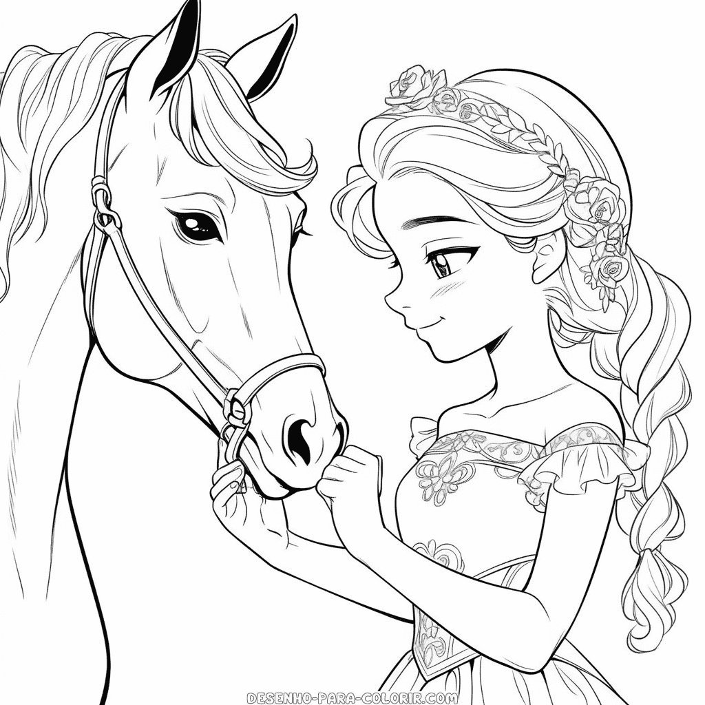 Desenho de barbie e cavalo para colorir