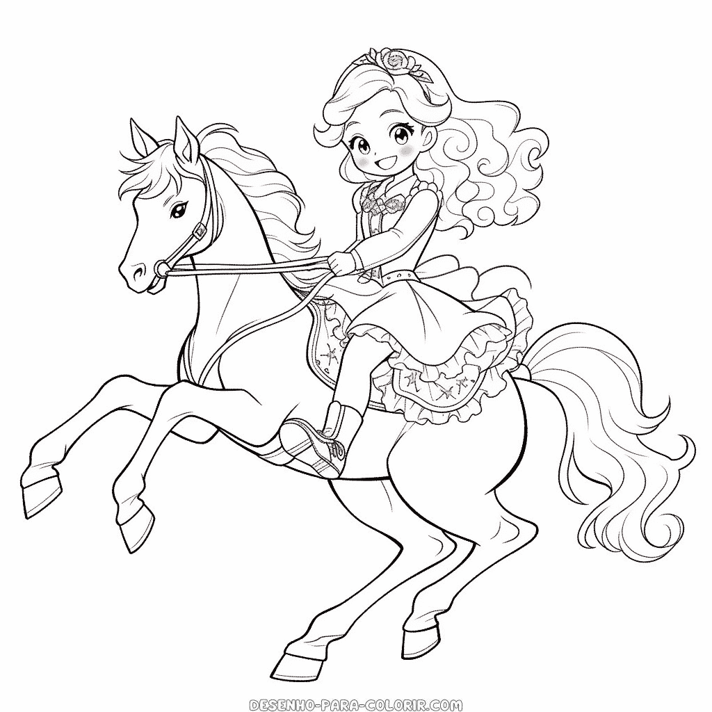 Desenho de barbie em um cavalo para colorir