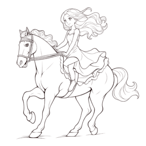 Desenho de barbie montada em um cavalo para colorir