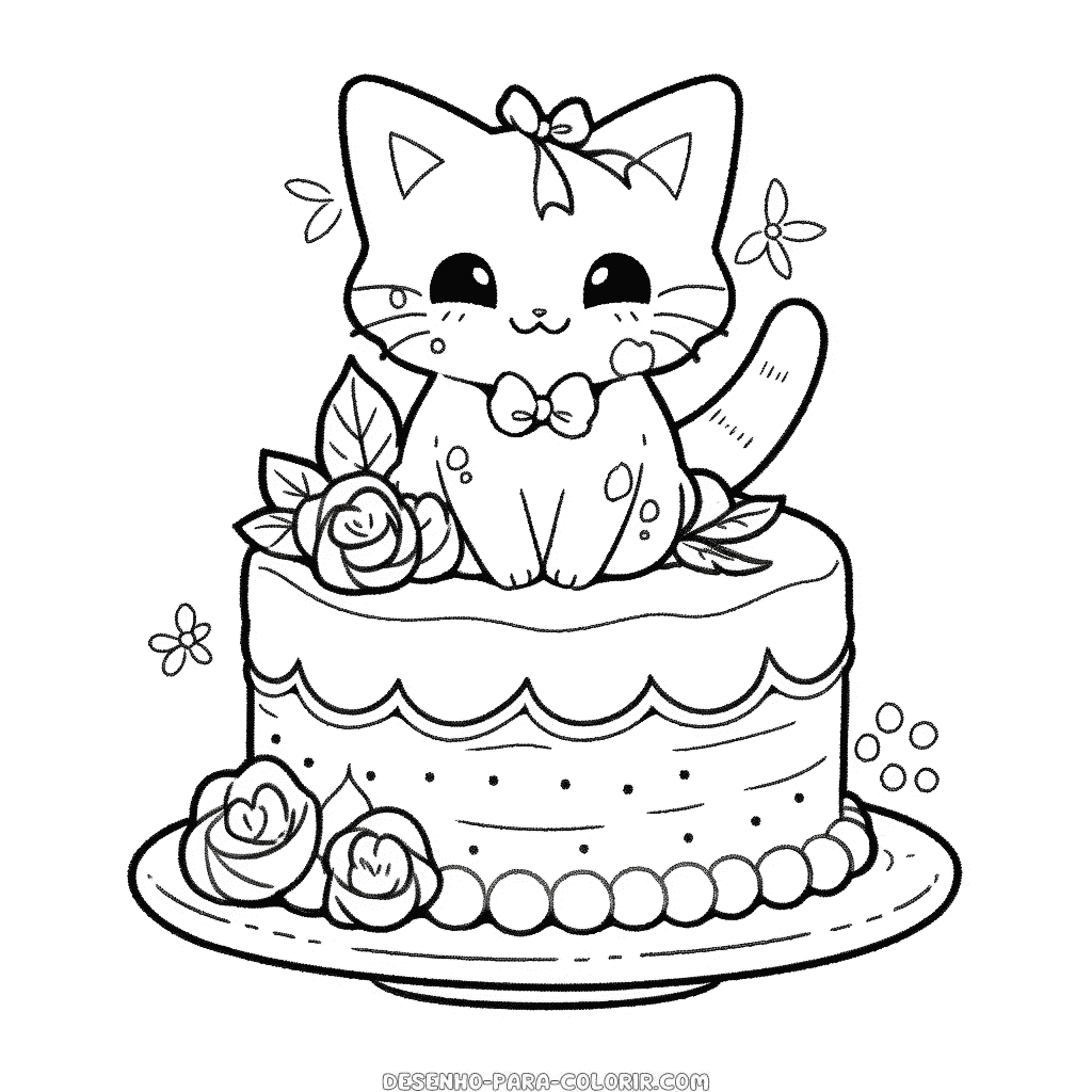 Desenho de bolo de gato para colorir