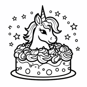 Desenho de bolo de unicórnio para colorir