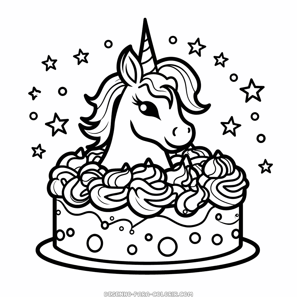 Desenho de bolo de unicórnio para colorir