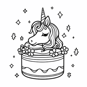 Desenho de bolo de unicórnio para impressão para colorir
