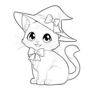 Desenho de bruxa gata do dia das bruxas para colorir