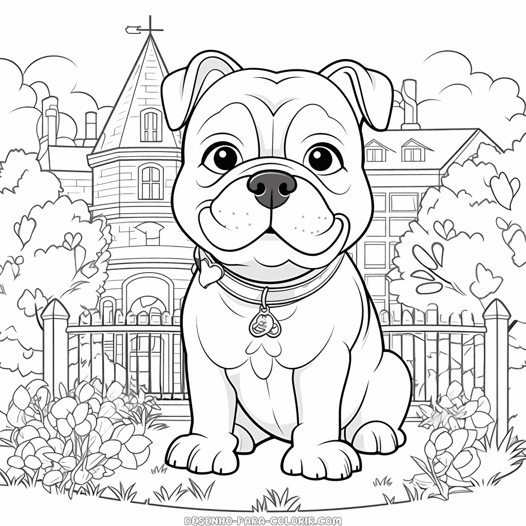 Desenho de bulldog no parque para colorir