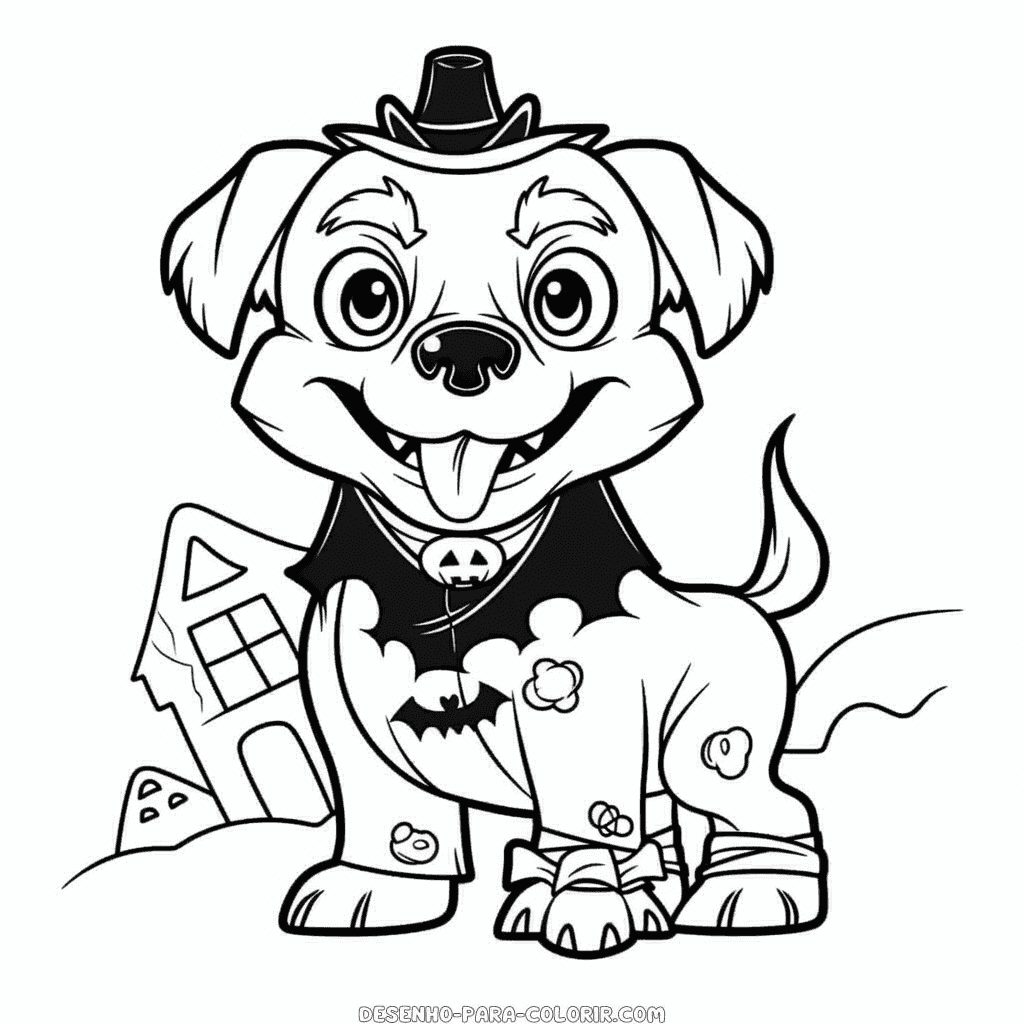 Desenho de cachorro assustador de halloween para colorir