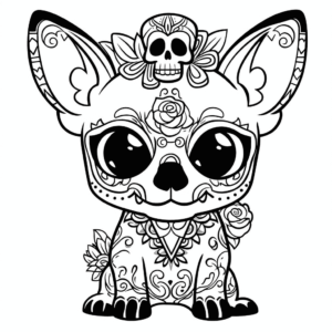 Desenho de cachorro com caveira de açúcar para colorir