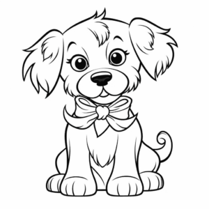 Desenho de cachorro com uma fita para colorir