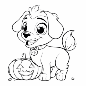 Desenho de cachorro e abóboras para colorir