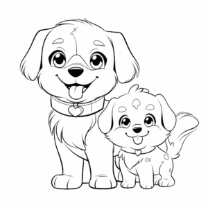 Desenho de cachorro e filhote de cachorro para colorir