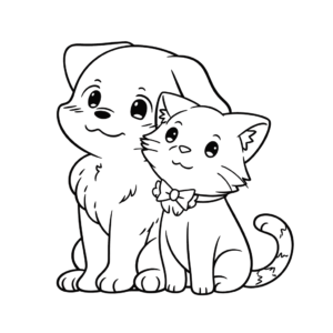 Desenho de cachorro e gato fofos para colorir