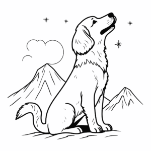 Desenho de cachorro golden retriever nas montanhas para colorir