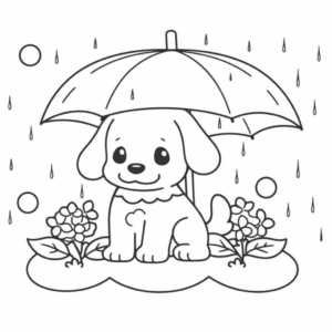 Desenho de cachorro na chuva para colorir