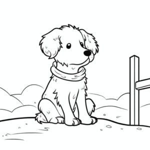 Desenho de cachorro na neve para colorir
