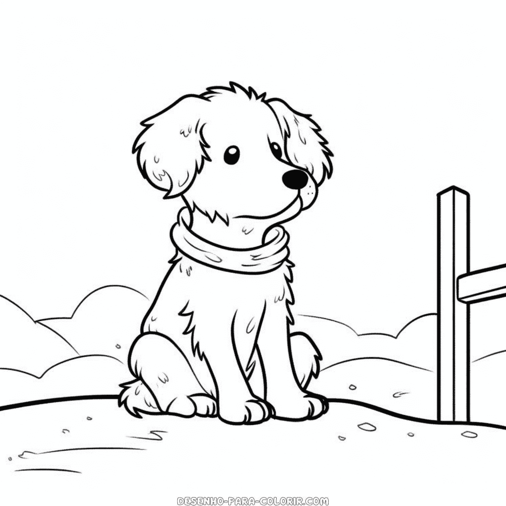 Desenho de cachorro na neve para colorir
