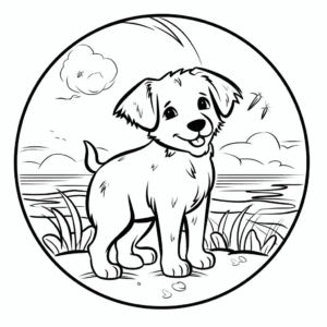 Desenho de cachorro na praia para colorir