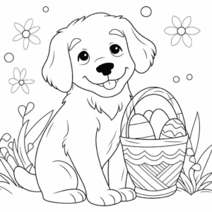 Desenho de cachorro nas comemorações da páscoa para colorir