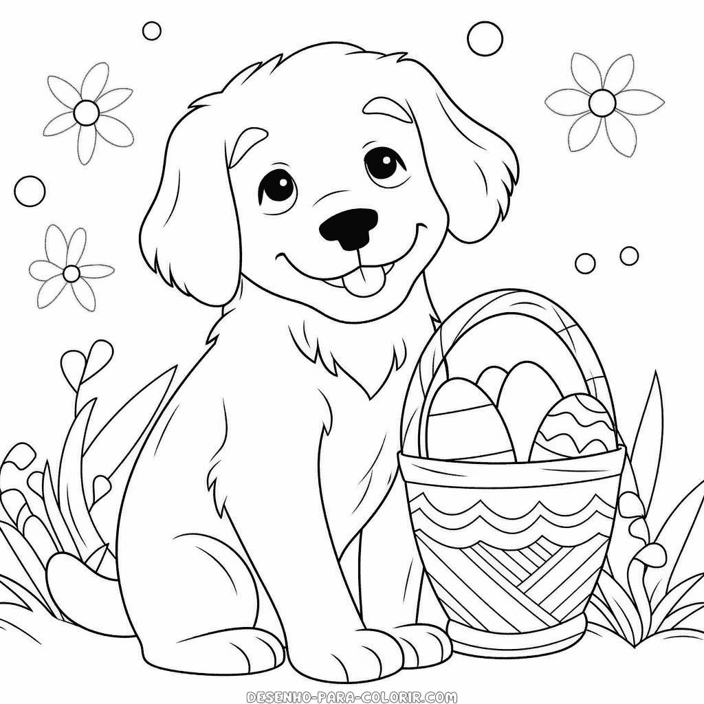 Desenho de cachorro nas comemorações da páscoa para colorir