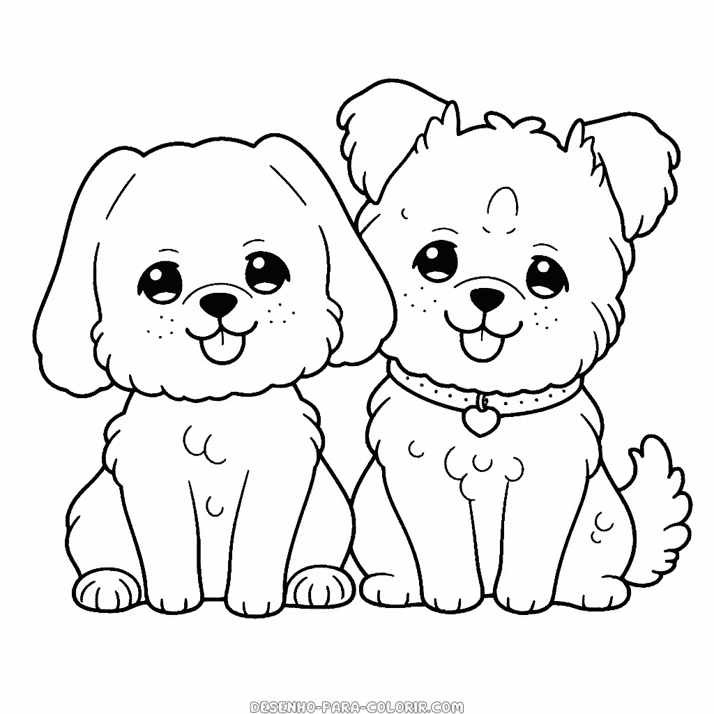 Desenho de cães fofos para colorir