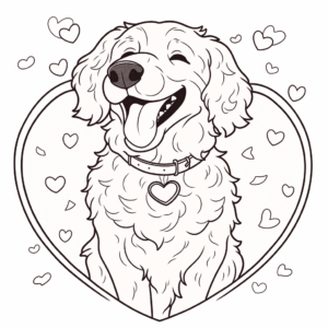 Desenho de cão afetuoso com corações para colorir