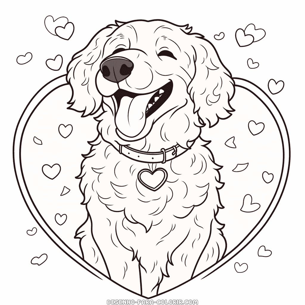 Desenho de cão afetuoso com corações para colorir