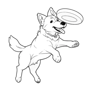 Desenho de cão brincando de frisbee para colorir