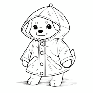 Desenho de cão com capa de chuva para colorir