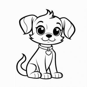 Desenho de cão com coração para colorir