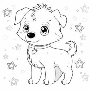 Desenho de cão com estrelas para colorir
