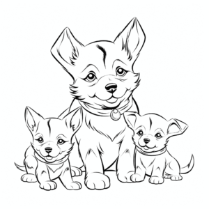 Desenho de cão com filhotes para colorir