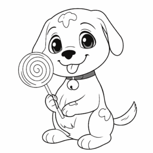 Desenho de cão com pirulito para colorir