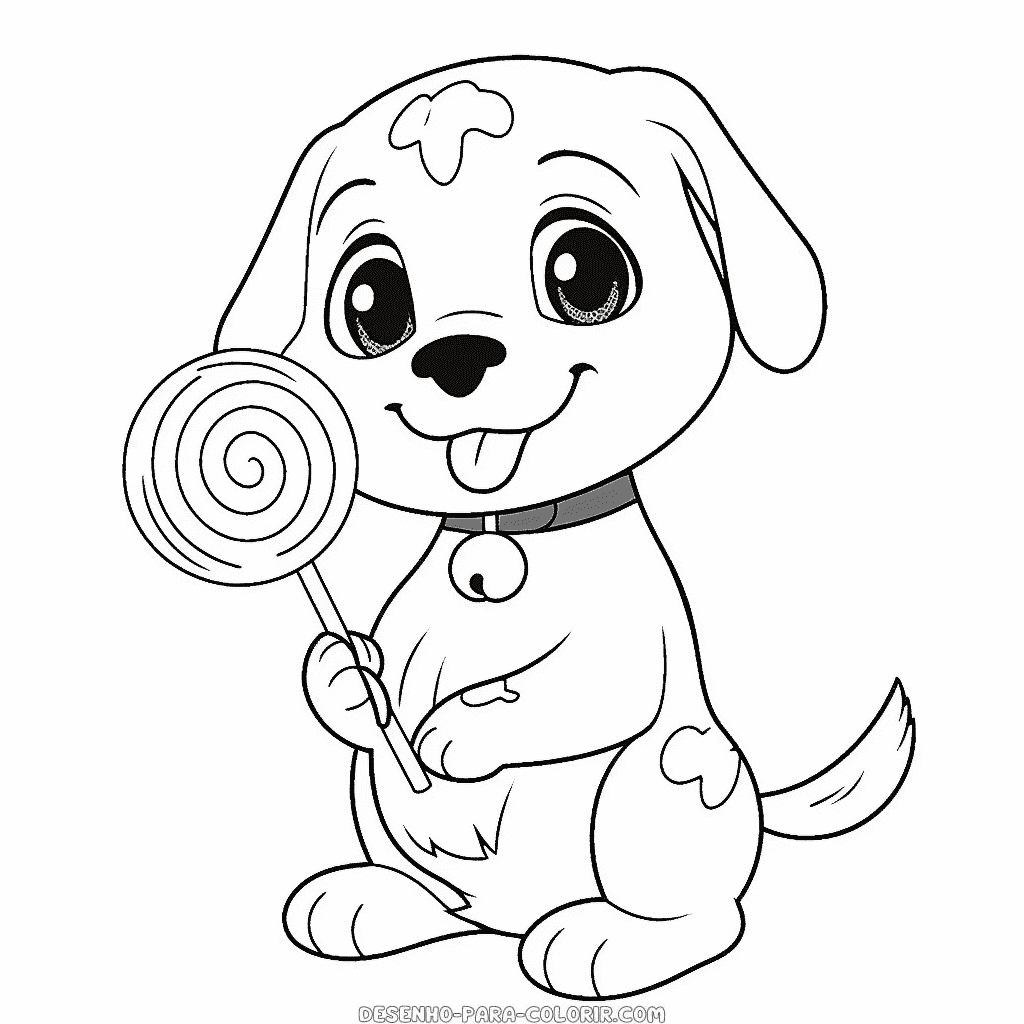 Desenho de cão com pirulito para colorir