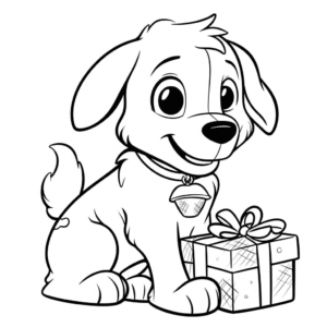 Desenho de cão com presentes para colorir