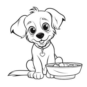 Desenho de cão com sua refeição para colorir