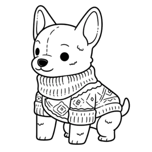 Desenho de cão com suéter para colorir