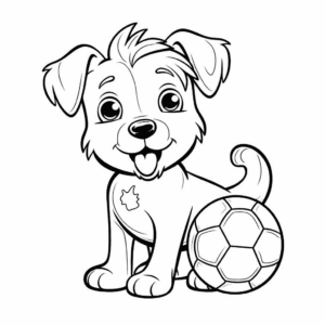 Desenho de cão com uma bola de futebol para colorir