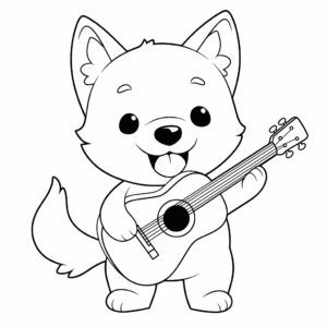 Desenho de cão com violão para colorir