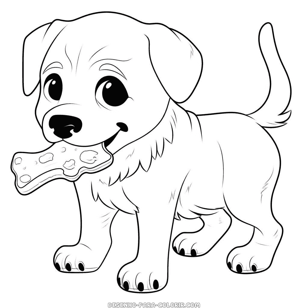 Desenho de cão comendo osso para colorir