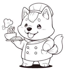 Desenho de cão como chef para colorir