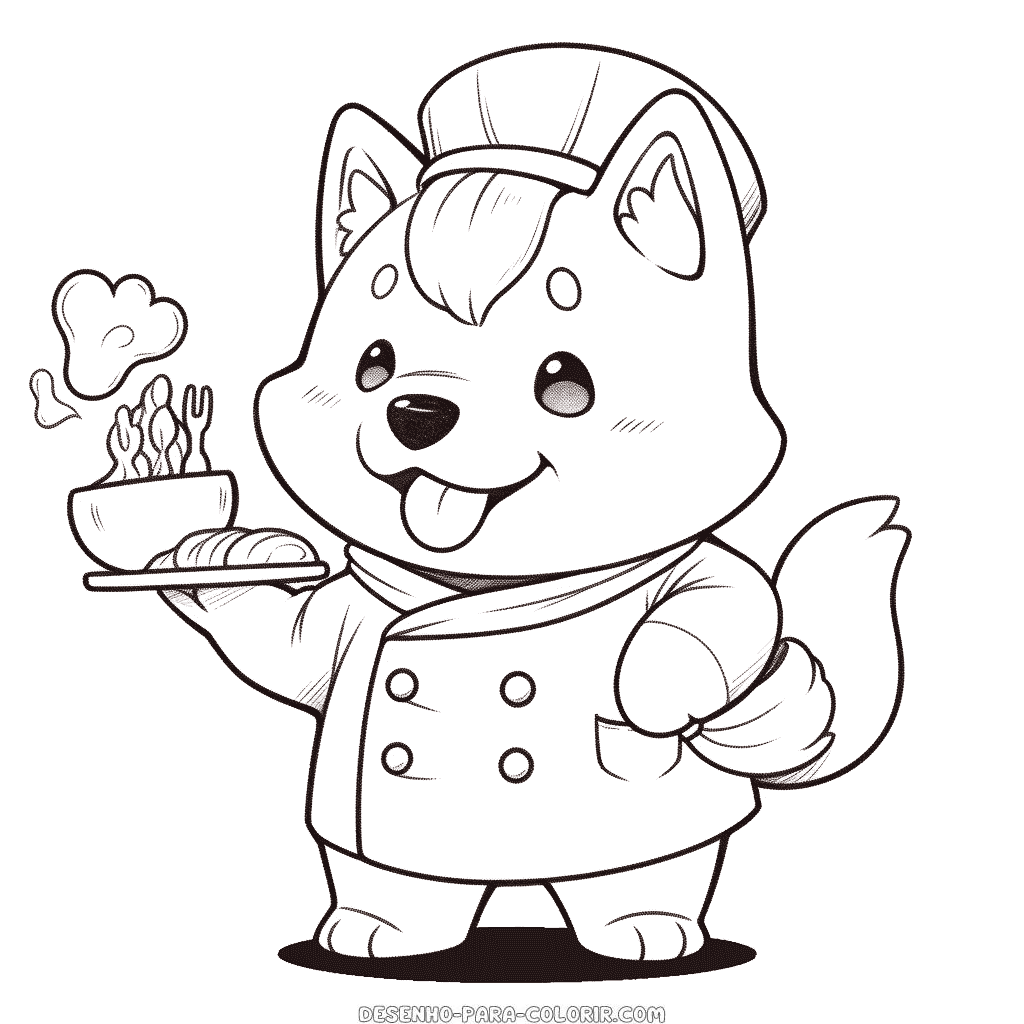 Desenho de cão como chef para colorir