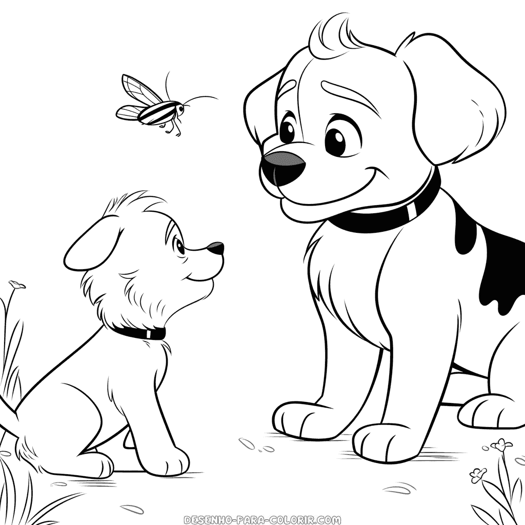 Desenho de cão e abelha para colorir