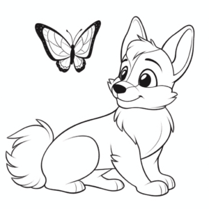 Desenho de cão e borboleta para colorir