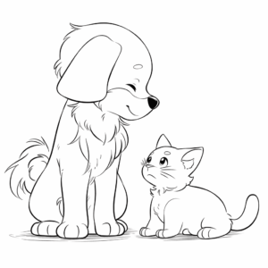 Desenho de cão e gatinho para colorir